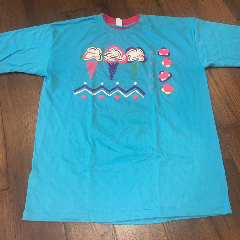 Vintage Ice Cream 80s-90s T-shirt Blue‎ Pink Print Size X Large